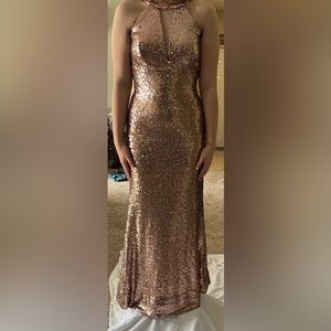 Rose gold floor length sequence dress
